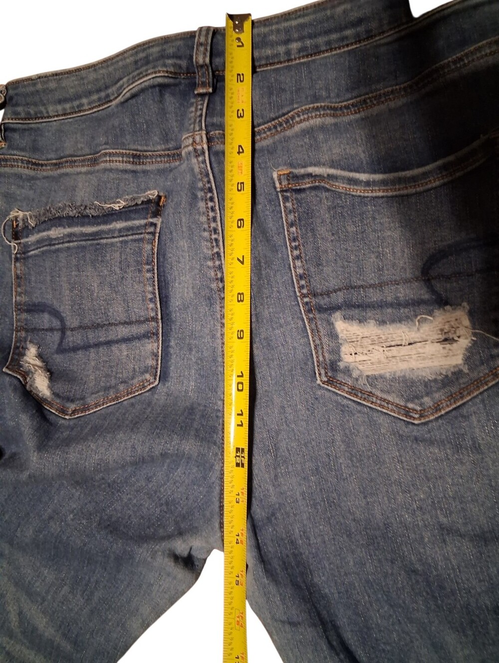 American Eagle Highest Rise Jegging Distressed Blue Denim Jeans Size 16 Short - Picture 9 of 13